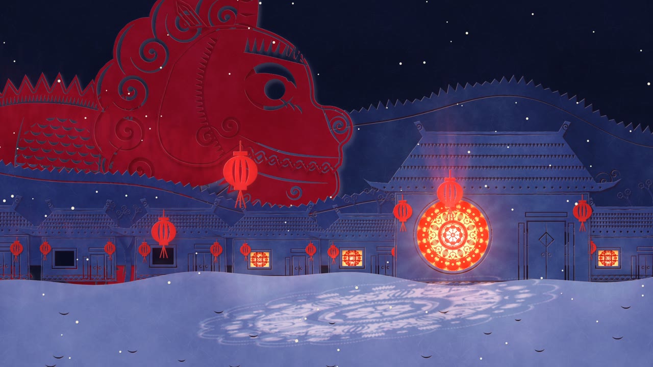 Red Paper-cut — Nian Comes to Town
