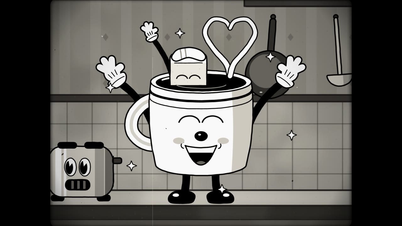 1930s Rubber Hose Cartoon — Coffee Cup Chase